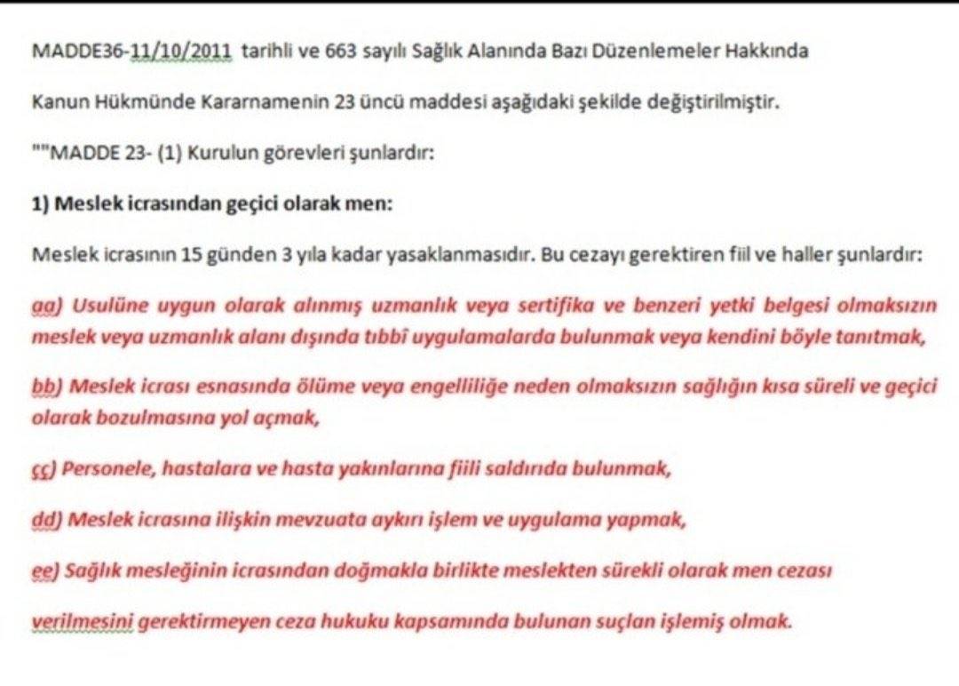 doktorlar meslekten men 36. madde